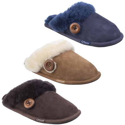 Cotswold Lechlade Suede Slippers Womens Sheepskin Mule Premium Leather Slip  On UK