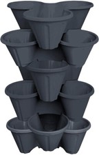 6 x Grey Trio Stacking Planter Garden Strawberry Herb Flower Planting Plant Pot