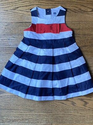 janie and jack red bow dress NWT Janie and Jack Girls Blue and White Pleated Striped Red Bow Dress Size  3-6M