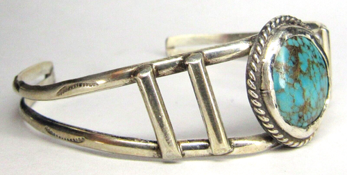 Navajo SPIDER WEB TURQUOISE CUFF BRACELET Sterling OLD PAWN NATIVE AMERICAN - Picture 11 of 24