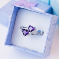 Heart 925 Silver Ring Women Jewelry Multi-Corlor Zircon Ring Sz 6-10