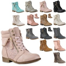 Damen Stiefeletten Boots Schnürstiefel Spitze Used Look Schuhe 815631 Trendy Neu