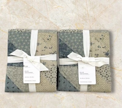 New Pottery Barn ELLIS REVERSIBLE Quilted  Standard Shams  Set/2 ~Shades of Blue