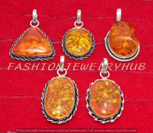 Baltic Amber Gemstone Pendant Wholesale 5pcs Lots Handmade Ethnic Jewelry - Picture 2 of 6