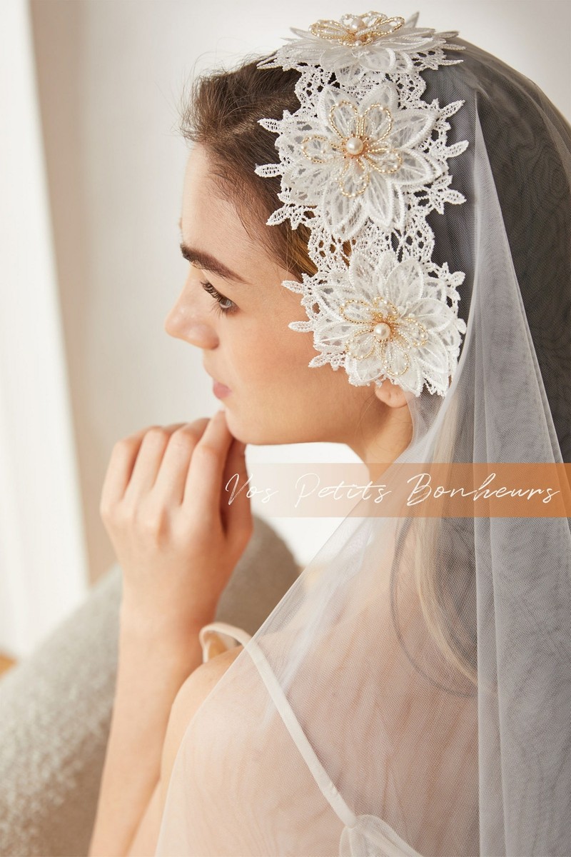 boho wedding dress veil Thin Scalloped Lace Chapel or Cathedral Wedding Veil Blush / Chapel 90 inches / Without Beading