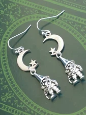 Crescent Moon GNOME Star Earrings Vintage Style Silver Unique FAIRYCORE Jewelry