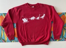 Reindeer Dinosaur Sleigh Red Size Youth Small 6-8 Kids Christmas Sweatshirt