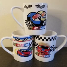 NASCAR 2002 by Gibson Coffee Mugs Checkered Flag Collectible Lot of 3 Racing