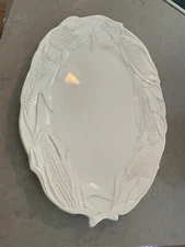 Vegetable Serving Dish Corn Embossed Made in Italy for Macys White Oblong XL