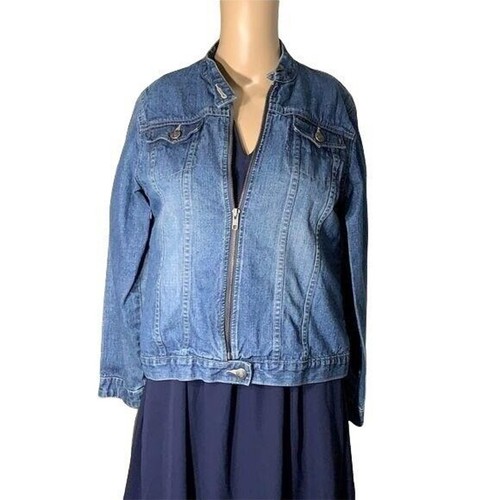 Lands End Girls Denim Blue Jean Jacket Full Zip Medium Wash Size 16 - Picture 2 of 8
