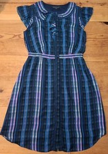 Banana Republic Womens 2 Mini Dress Pleated Ruffle Short Sleeve Plaid Stripe 