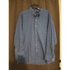 Chaps Classic Fit Blue Plaid Button Down, Men's 17, Wrinkle Free, Long Sleeve