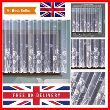 White Net Curtain Floral design DANDELIONS - READY TO HANG - HEMMED SIDES - S...