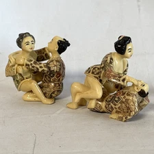 Japanese Shunga Netsuke Erotic Sexual Posed Miniature Resin Figurines - Lot #3