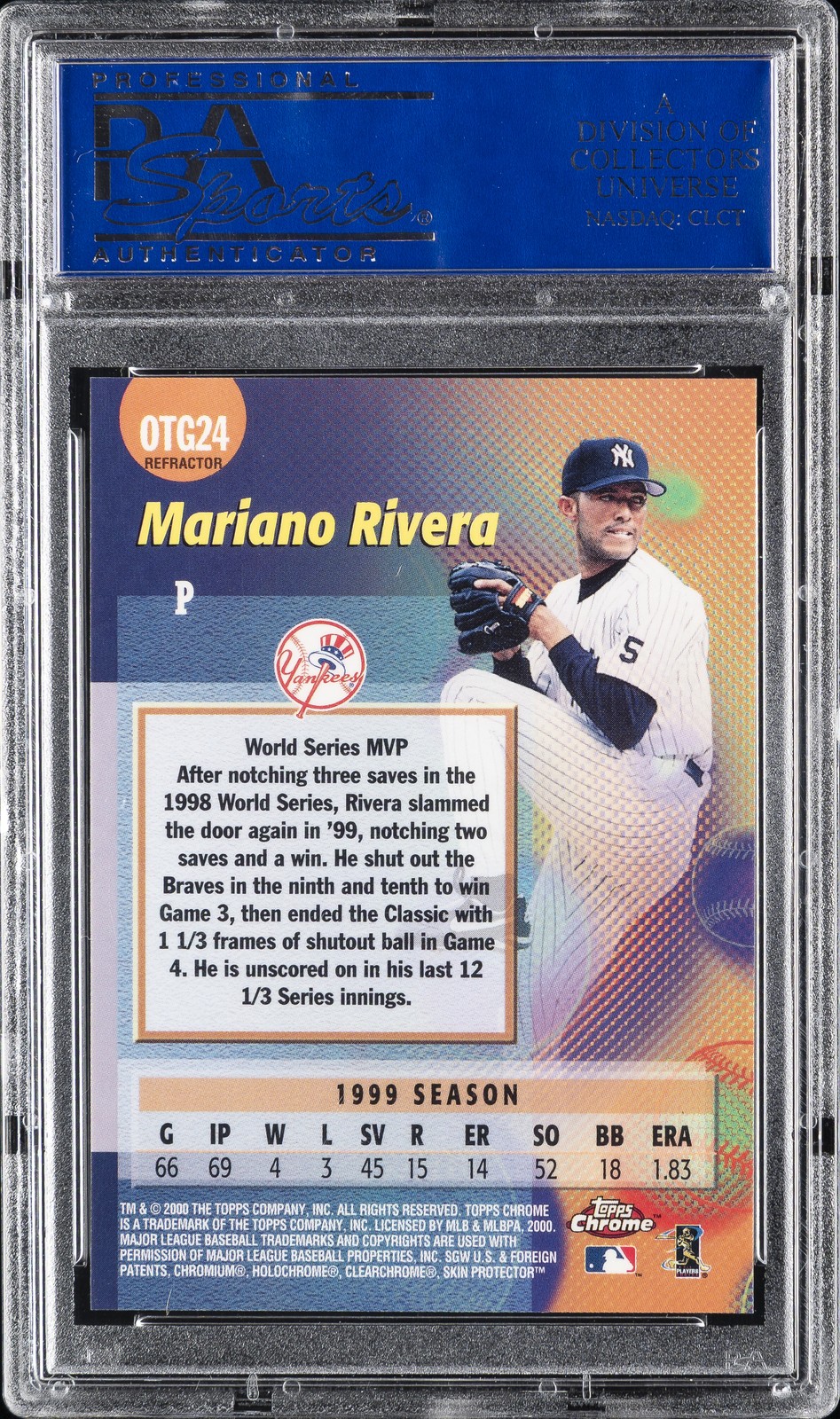 2000 TOPPS CHROME OWN THE GAME REFRACTOR #OTG24 MARIANO RIVERA PSA 10 view 2