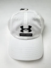 Under Armor Branded Mens Cap White Black Adjustable OSFM Embroidered Logo NWT