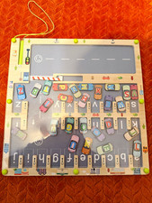 Wooden Magnetic Alphabet Board Puzzle Parking Lot Road Design w/ Letter Cars