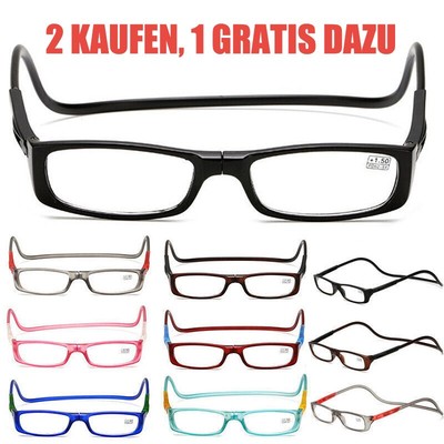 Faltbare Magnetische Lesebrille Snap Click Front Neck Hanging Brille +1.0~+4.0