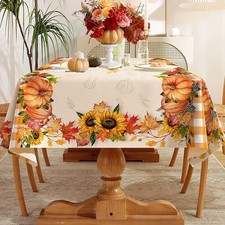 Fall Tablecloth Rectangle 60 x 120 Inches, Fall Table Cloth, Autumn Pumpkin P...