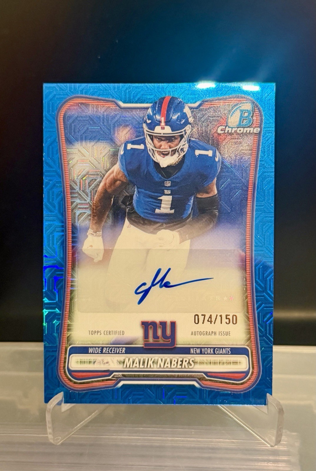 2026 Topps Bowman Football Malik Nabers Blue Mojo /150 Auto #BCA-MN Giants