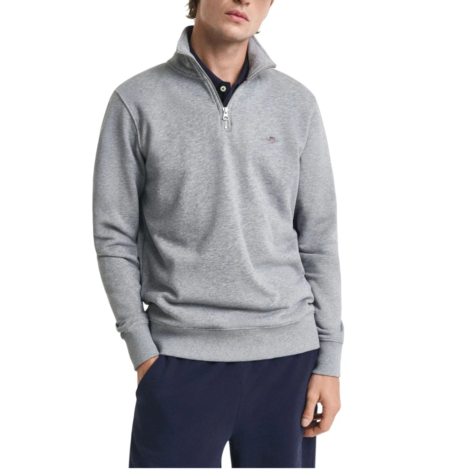 GANT Mens Sweatshirt Embroidered Shield Half Zip Pullover Winter Jumper Black — 第 2/4 张图片