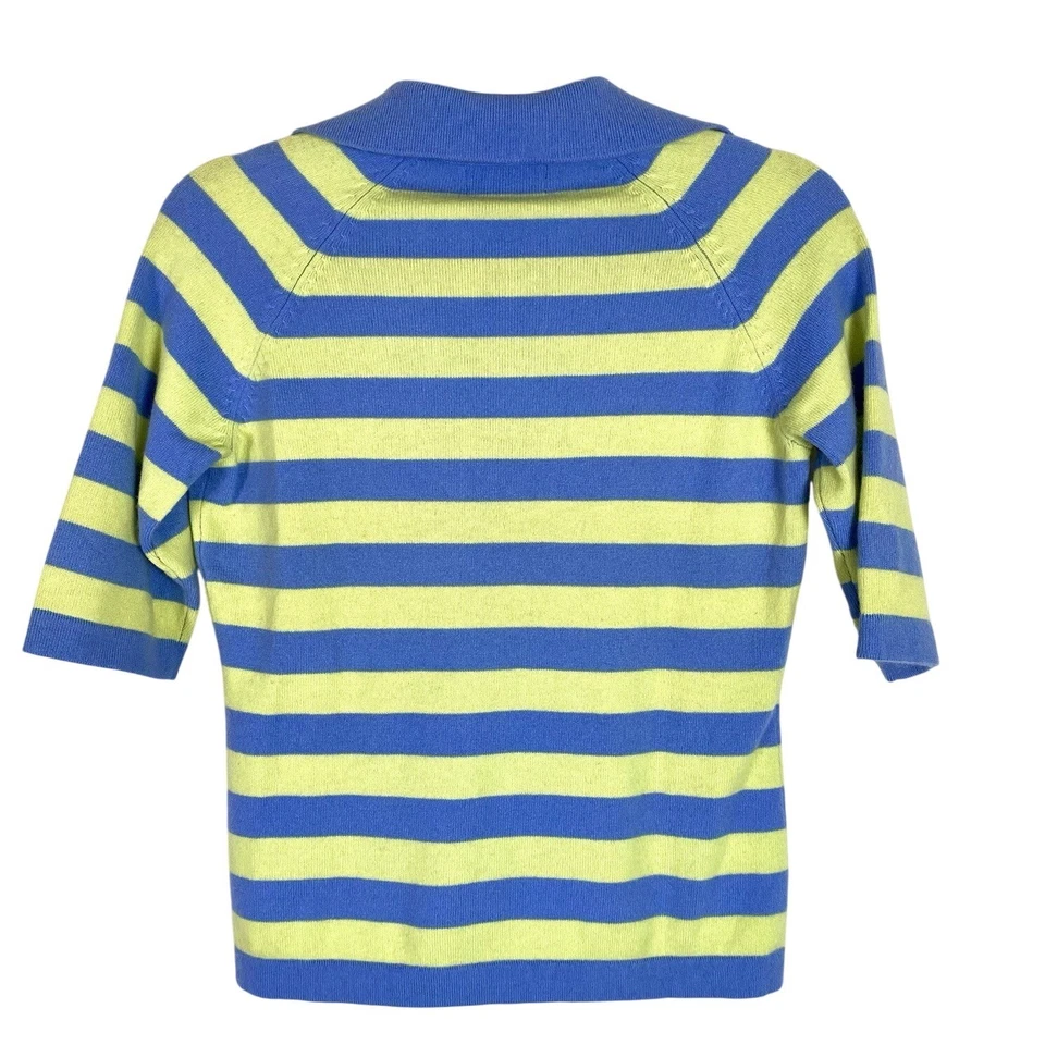 Camisa feminina Willi Smith 100% cashmere manga curta tamanho pequeno listra verde azul - Imagem 4 de 4