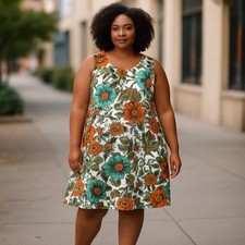 ANTHROPOLOGIE Sundress Dress Sleeveless Floral Lined Cotton One Size Cottagecore