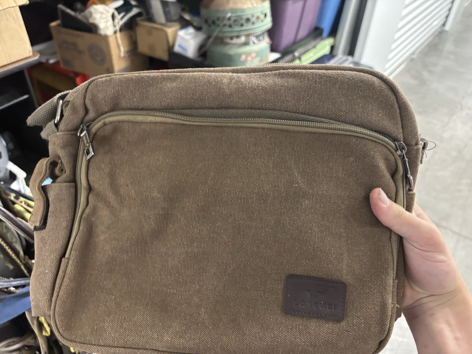 LONGWEI Brown Men's Messenger Bag, Zip Closure, Adjustable Shoulder Strap