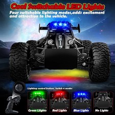 DEERC Coche Teledirigido Con Luces LED De Colores, Coche RC 1:18 Camión Monstruo Niños, 2.4GHz RC Crawler, 2 Baterías, Modo Todoterreno, Coche De Carreras, Dinosaurios, Regalo Para Niños Y Niñas