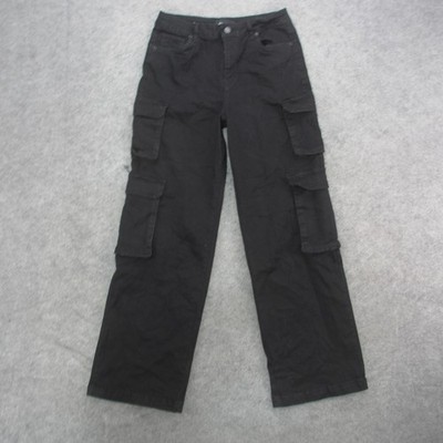 Refuge Denim Cargo Pants Womens 7/8 Black Utility Multi Pocket Straight Leg