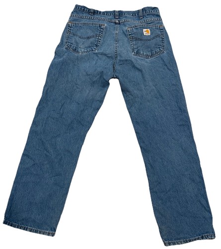 Carhartt FR Denim Blue Work Jeans Relaxed Fit Men 35x32 Workwear FRB100DNM - Picture 3 of 5