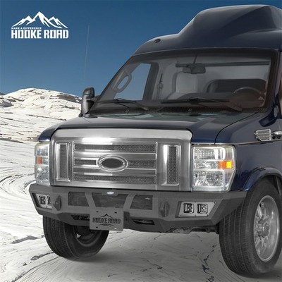 Off-Road Front Bumper Steel w/ Winch Plate & LED Light Fit 2008-2026 Ford E-350