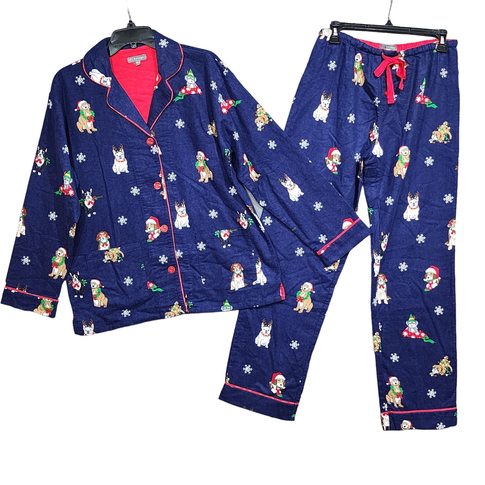 PJ Salvage Flannel Happy Pawlidays Christmas Pajama Set in Small Blue