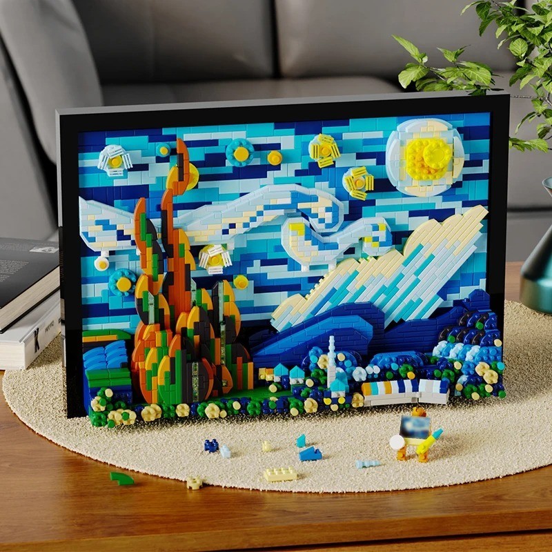 Van Gogh Starry Night Painting Building Block 3D Art DIY Frame Set 1731pcs