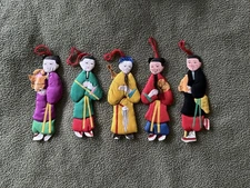 set of 5 Immortals (Baxian)Chinese Vintage paper & silk doll 4½ “, collectibles.