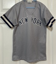 Vintage New York Yankees Pro-Knit Jersey Shirt Youth Medium MLB Baseball Gray