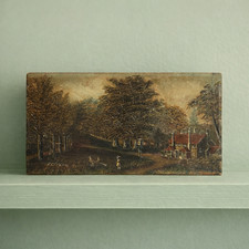 Antique Naïve Folk Art Oil On Board English Village Green Hampshire C 1880