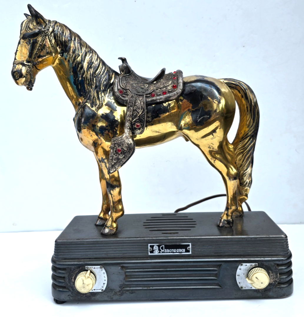 Vintage ABBOTWARES Gold Toned Standing Horse Radio 1940's w