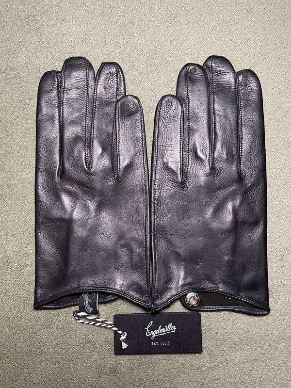 Engelmuller Black Lambskin Leather Minimalist Gloves, VR68, Size 8, Unlined
