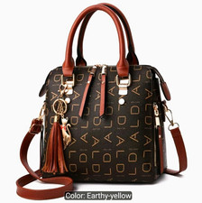 Women s Brown Logo Satchel Top Handle Bag Zip...