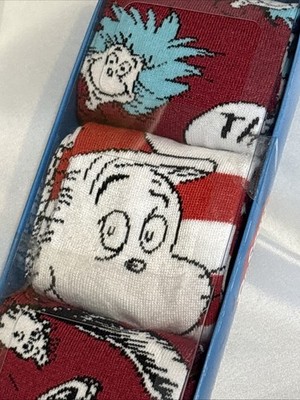 Dr. Seuss Cat In The Hat Thing 1 and 2 Red White and Blue Crew Socks 3 Pair Set