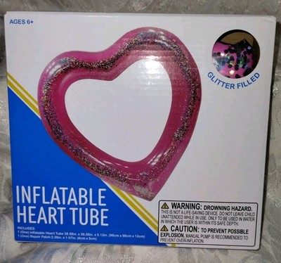 Heart With GiItter Inflatable Pink Tube Pool Float 38'' X 38'' X 5 / New Inbox