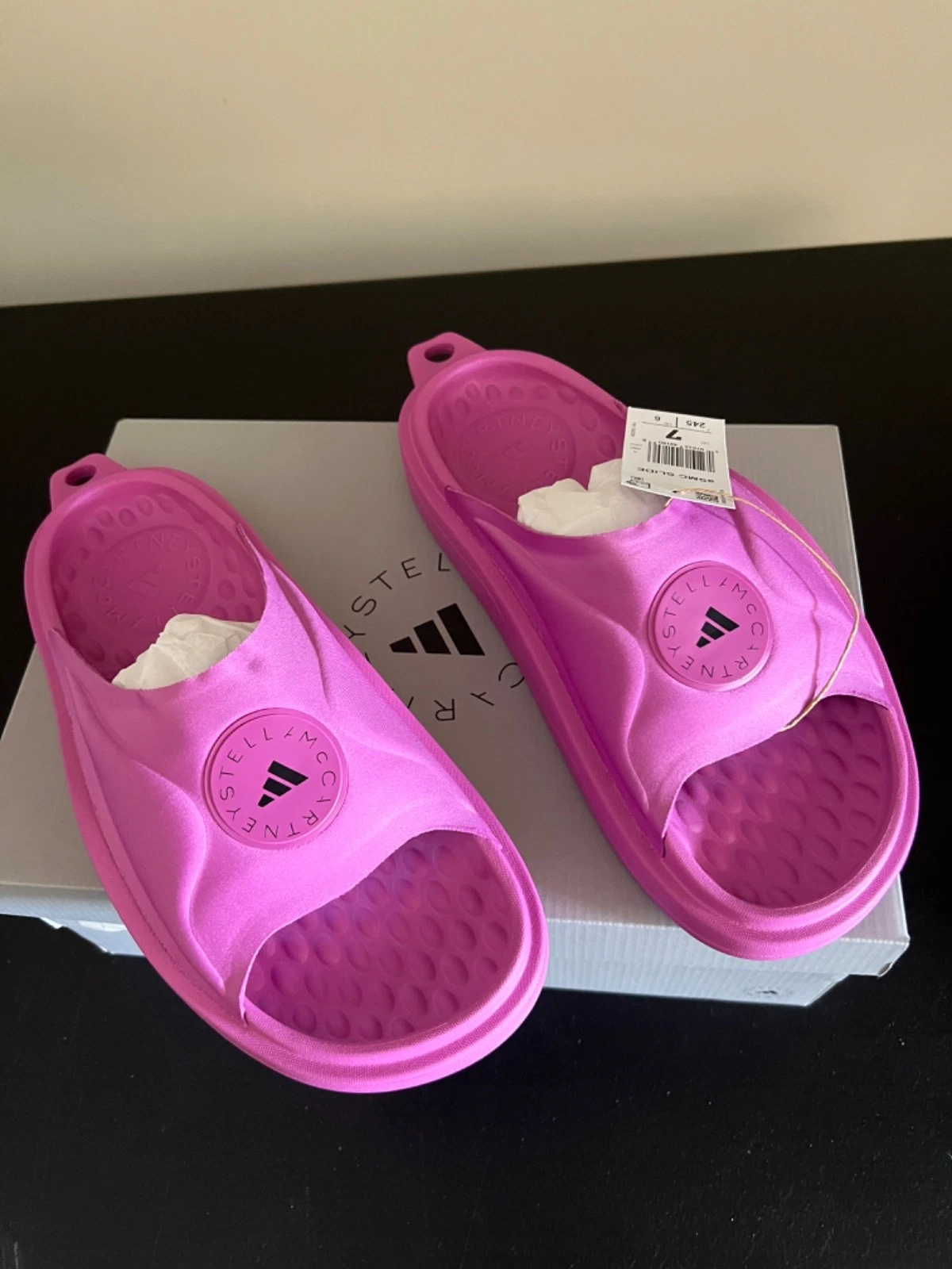 Adidas Donna Stella McCartney Slides Lilla (Taglia: W 7) Nuove con scatola