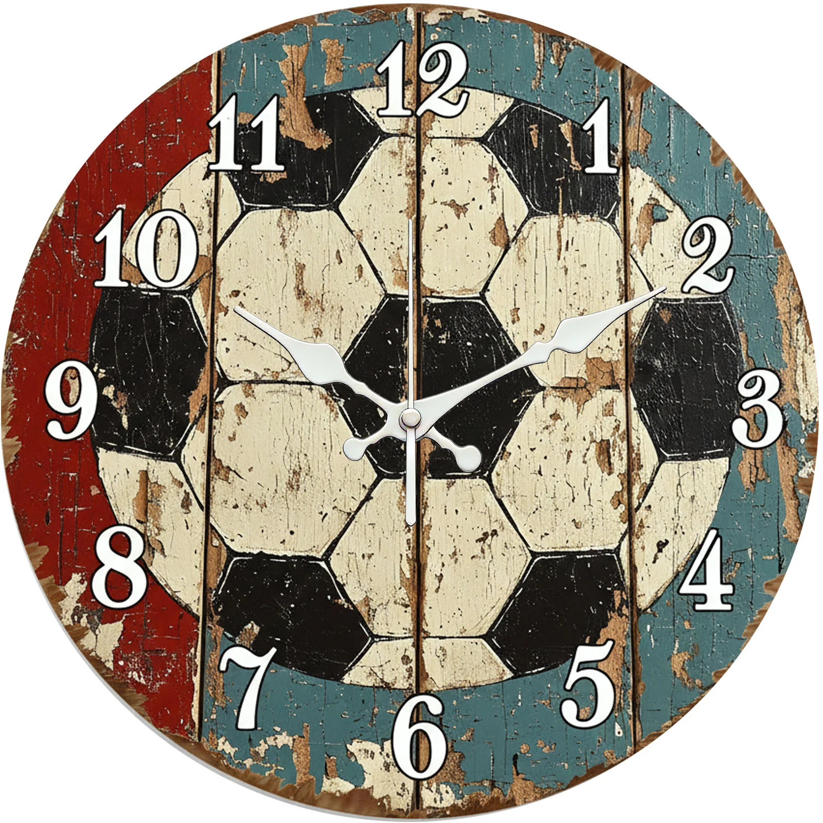 Soccer Pattern Wooden Silent Wall Clock No Battery Holiday Home Decors