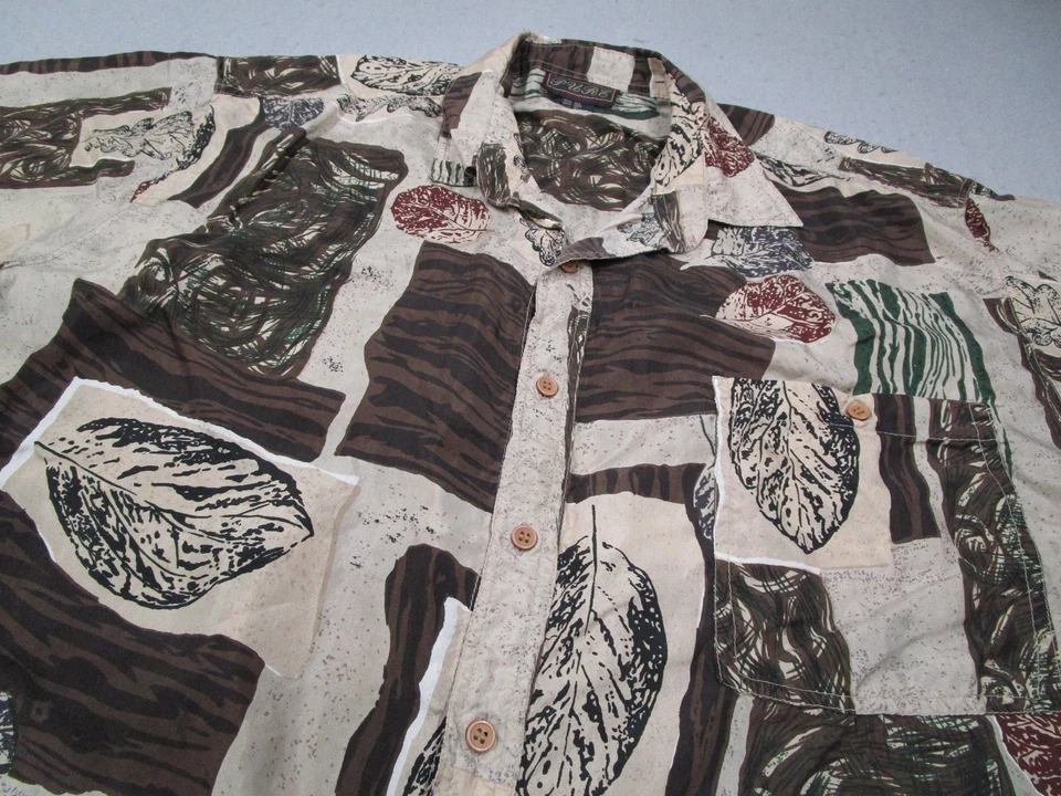 Vintage Pure Shirt Mens XL Brown Floral Silk Button Up Short Sleeve 80s 90s - Image 2 of 4