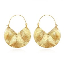 Simple Large Vintage Gold Circle Hoop Earrings Boho Irregular Hollow sector Dang