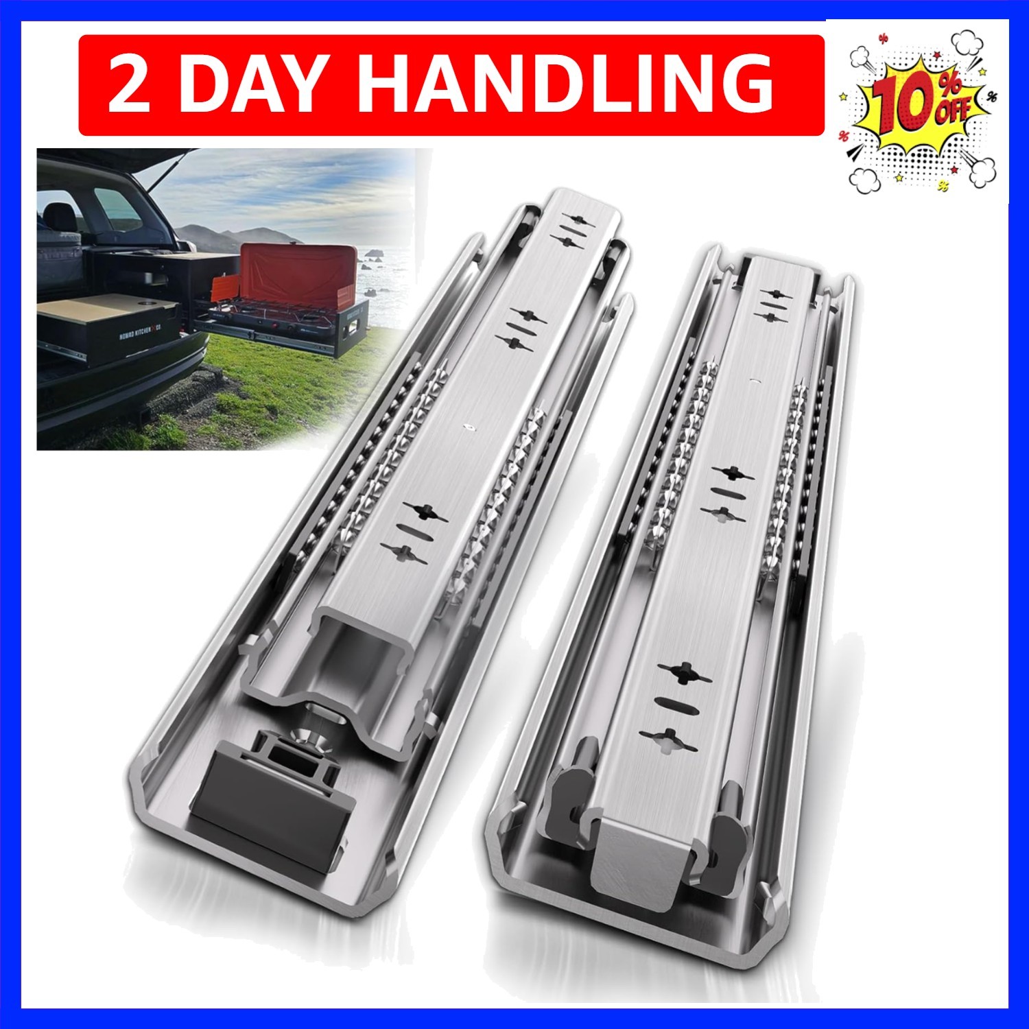 Heavy Duty 10 Inch Drawer Slides, 300 lb Load Capacity, Side