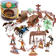 58 PCS Wild West Cowboys and Indians Plastic Figures Play Set, Educational Toys 