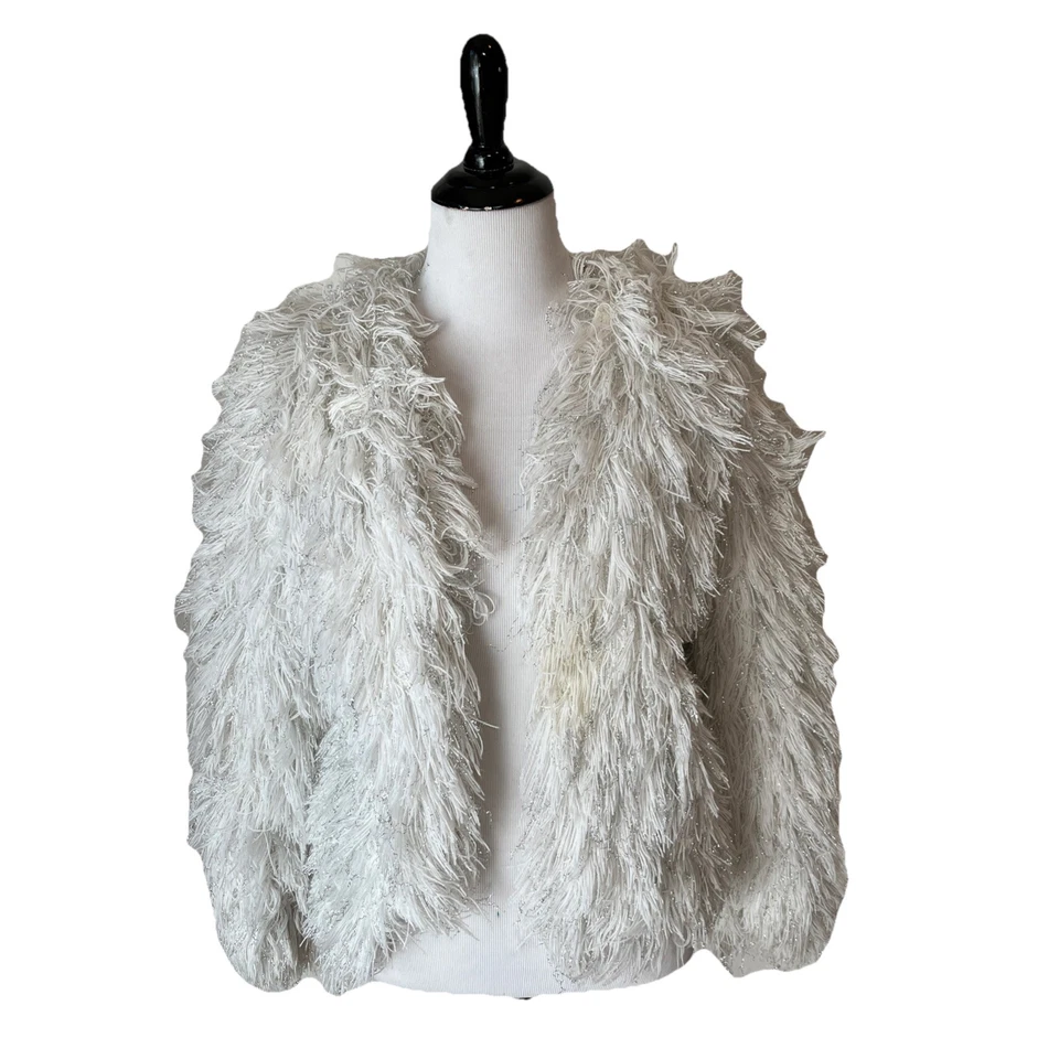 Vintage Crissa By Thayer Shag Jacket 70s Disco White Metallic France Faux Fur - Image 2 of 4
