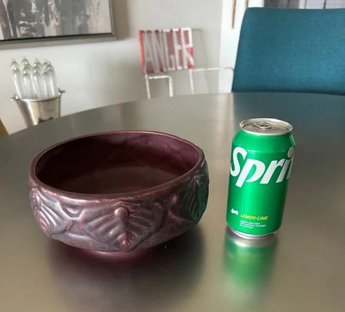 Van Briggle Arts And Crafts Pottery Bowl in Dark Mulberry Glaze - Dated 1919